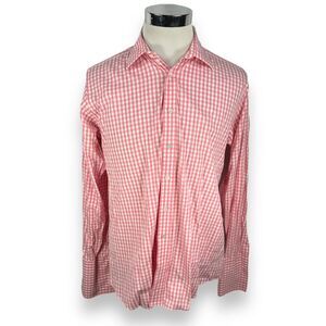 Harvie & Hudson Shirt Men’s Large Pink Gingham French Cuff Button Up 100% Cotton